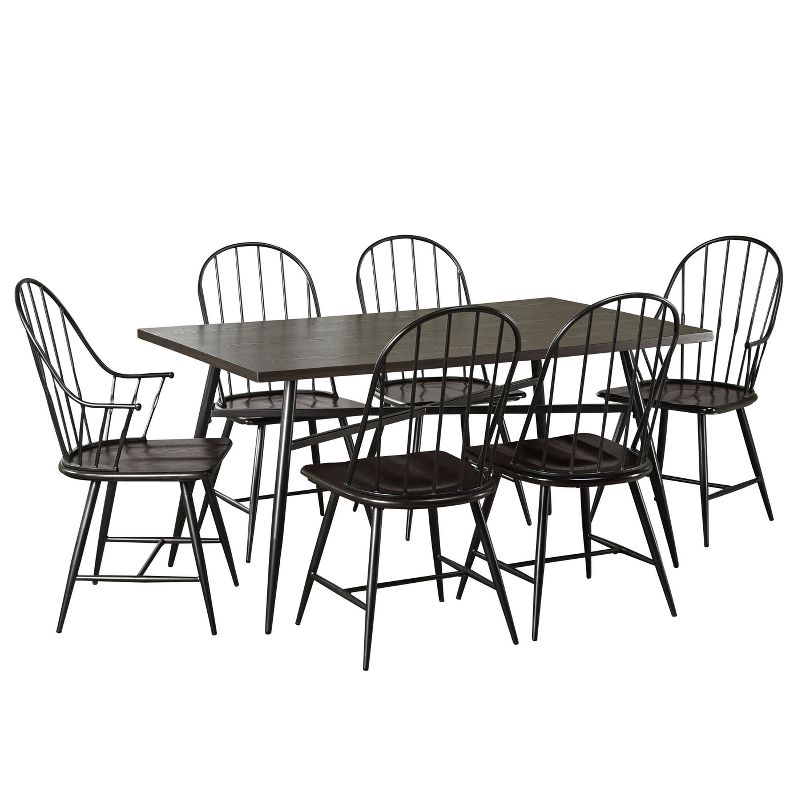 7pc Milo Rectangular Wood with Metal Fram Dining Set Black/Espresso Brown - Buylateral, 1 of 13