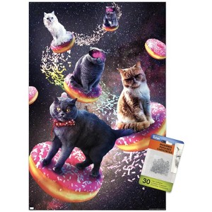Trends International James Booker - Galaxy Space Cats Riding Donuts Unframed Wall Poster Prints - 1 of 4