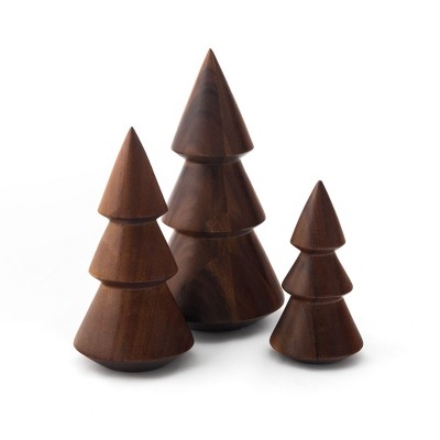 Nambe Wooden Tree Trio, Set of 3 Mini Christmas Trees Figurines, 10, 8 and 6 Inch Figures Made with Acacia Wood, Designed by Alvaro Uribe