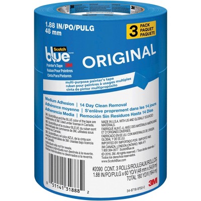 ScotchBlue 2090 Original Multi-Use Painter's Tape, 1.88 Inch x 60 Yards, Pack of 3