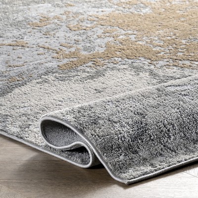 Eco-Friendly Silver Abstract 5' Square Synthetic Area Rug