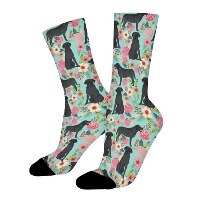 Cute Dogs Flowers Women Printed Crew Socks Funny Funky Socks Soft Polyester Novelty Gifts for Artists Men