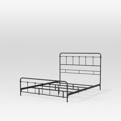 Full Size Black Metal Bed Frame with Headboard and Slats