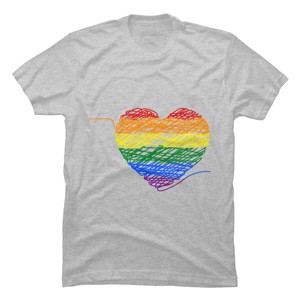 Adult Design By Humans Rainbow Colored String Pride Heart By corndesign T-Shirt - 1 of 2