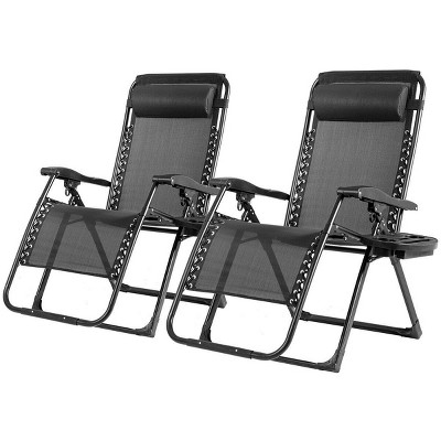 Tangkula 2PCS Folding Zero Gravity Lounge Chair Recliner w/ Cup Holder Pillow