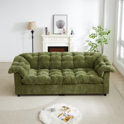 MAYEERTY 99.2 Inch Chenille Modern Comfort Deep Seat Sofa Upholstered Fluffy Cloud Sofa Green Living Room Bedroom Office Apartment