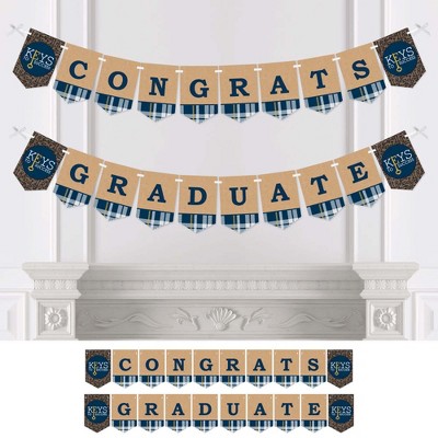 Big Dot of Happiness Grad Keys to Success - Graduation Party Bunting Banner - Blue Party Decorations - Congrats Graduate