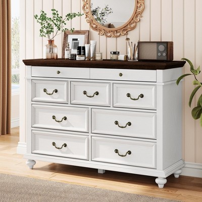 Farmhouse 9 Drawers Dresser for Bedroom, 47" Wide Wood Rustic Chest of 9 Drawers with Metal Handles, Vintage Design