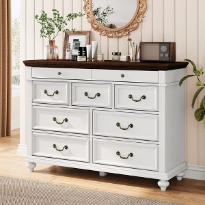 Farmhouse 9 Drawers Dresser for Bedroom, 47" Wide Wood Rustic Chest of 9 Drawers with Metal Handles, Vintage Design - 1 of 4