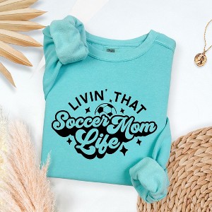 Simply Sage Market Women's Lightweight Garment Dyed Graphic Sweatshirt Soccer Mom Life - 1 of 4