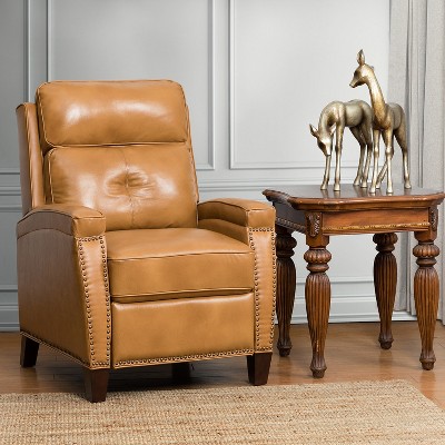 Amara Modern Livingroom Genuine Leather Wingback Recliner With Nailhead  Trim-CAMEL