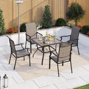 Captiva Designs 5pc Outdoor Slat-top Steel Dining Table & Grayish Bown Padded Sling Chairs - 1 of 4