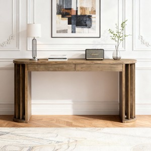 Luxystar 59’’ Long Console Table with Curved and Straight Line Design for Entrance and Living Room, Natural - 1 of 4