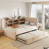Twin Size Upholstered Daybed with Trundle, Storage Shelves, USB & Outlet, Beige/Gray-ModernLuxe - 2 of 4