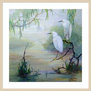 Amanti Art Snowy Egrets in Wetlands by Floy Zittin Framed Wall Art Print - 1 of 4