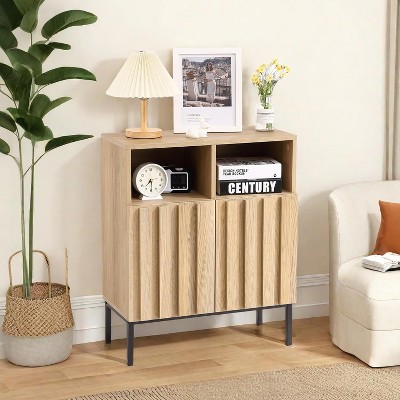 Garvee Light Oak Buffet Cabinet Sideboard with Adjustable Shelves and Metal Legs ¨C Modern Industrial Storage for Dining, Living, Foyer, Oak