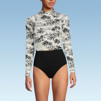 Lands' End Women's Long Sleeve Mock Neck Cropped UPF 50 Sun Protection Rash Guard