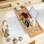 PiccoCasa Bamboo  Extendable Adjustable Bathtub Bathroom Side Caddy Tray 40.2" x 8.9" x 1.6" Brown 1 Pc