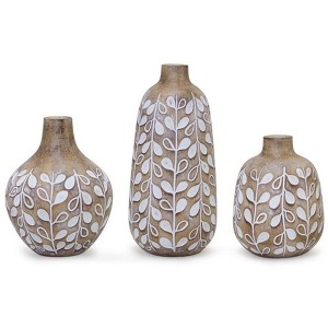Melrose Leaf Print Vase with Wood Design (Set of 3) - 1 of 3