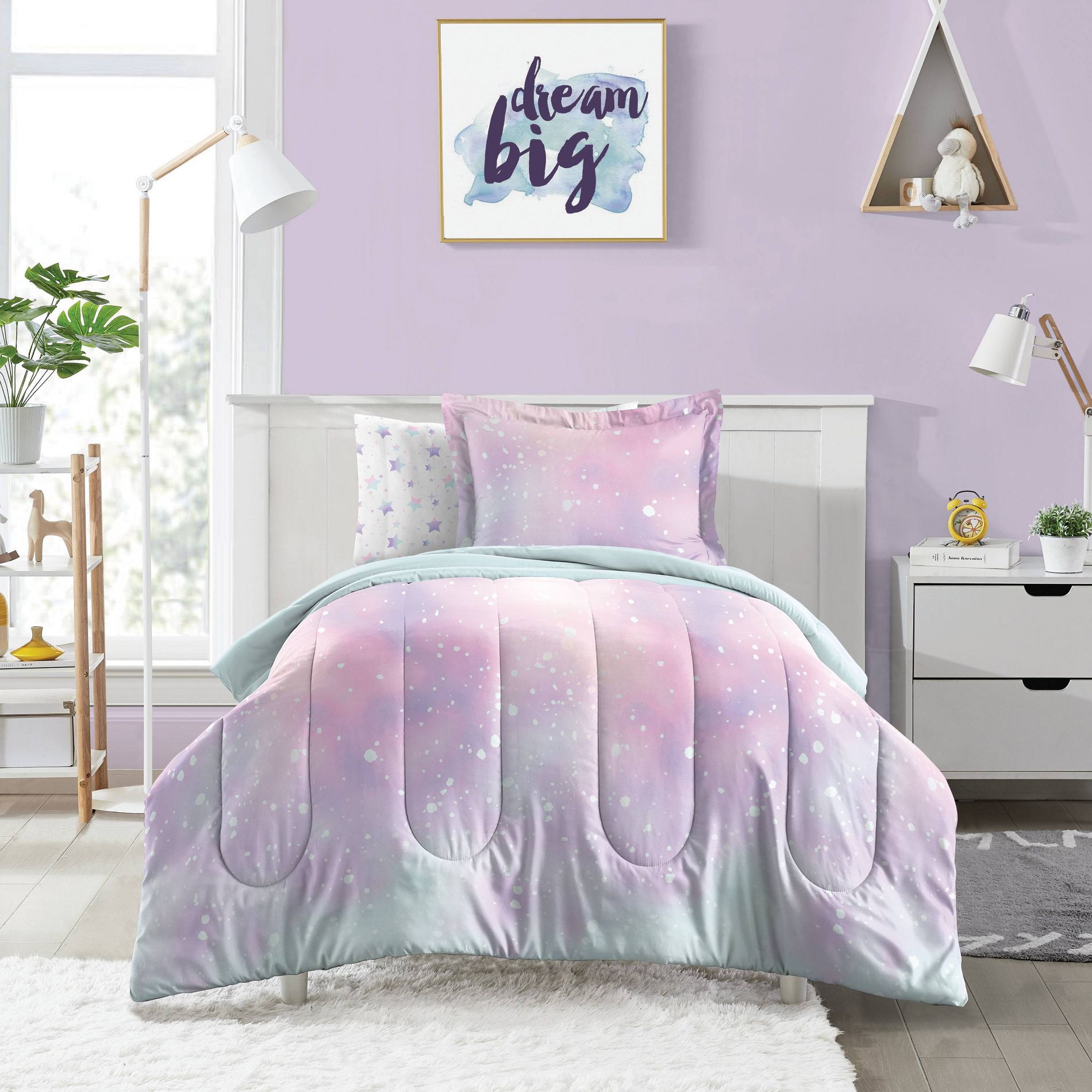 Twin Twilight Kids' Bed in a Bag Pink - Dream Factory: Microfiber Bedding Set, Star Pattern, Includes Comforter & Sheets