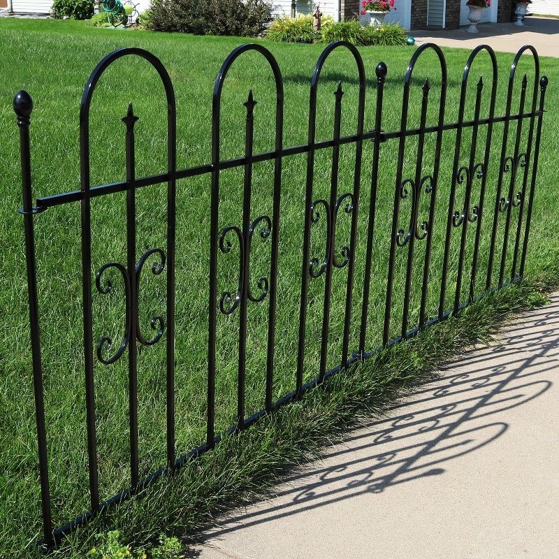Sunnydaze Outdoor Lawn and Garden Metal Finial Topped Decorative Border Fence Panel Set - 8' - Black - 2pk, 3 of 16