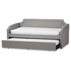 Parkson Modern and Contemporary Linen Fabric Curved Notched Corners Sofa Daybed with Roll - Out Trundle Guest Bed - Twin - Baxton Studio - 2 of 4