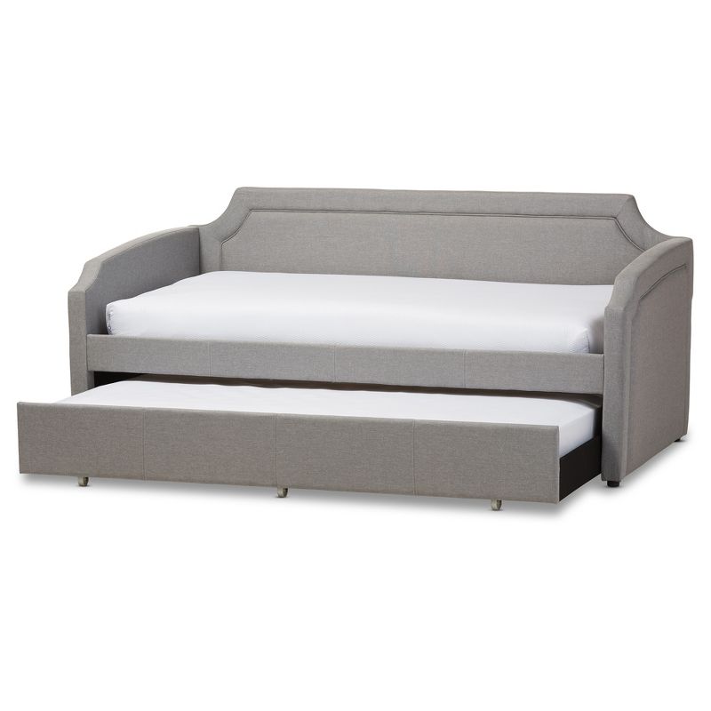 Parkson Modern and Contemporary Linen Fabric Curved Notched Corners Sofa Daybed with Roll - Out Trundle Guest Bed - Twin - Baxton Studio, 3 of 12