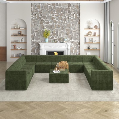 163.39" Modern Minimalist Corduroy U-Shape Modular Sectional Sofa, No Assembly Needed, 12-piece Free Combination Sofa