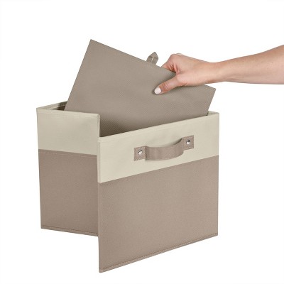 Taupe Two-Tone Fabric Collapsible Cube Storage Bins for Kids