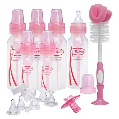Dr. Brown's Natural Flow Anti-Colic Baby Bottle Gift Set with Teether & Bottle Brush - Pink - 20ct