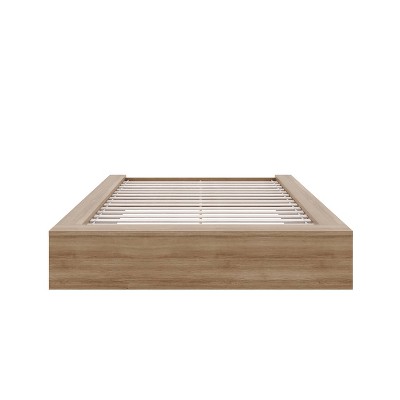 Nexera Full James Platform Bed Brown Oak: Modern Unupholstered Particle Board Frame, No Box Spring Needed