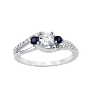 GILDED 1/8 CTTW Lab Grown Diamond & Blue Sapphire Accent Ring in Sterling Silver with Miracle Plating, Size 7 - 1 of 4