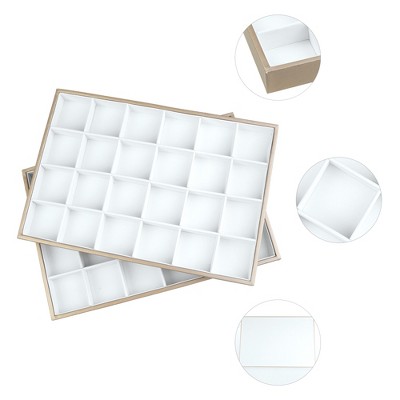 White PU Leather Stackable Jewelry Organizer Tray with 24 Grids