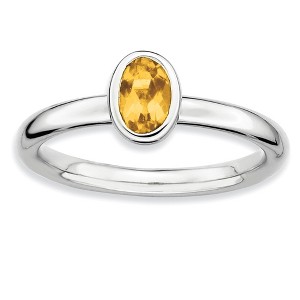 Black Bow Jewelry Sterling Silver Stackable Oval Citrine Solitaire Ring - 1 of 4