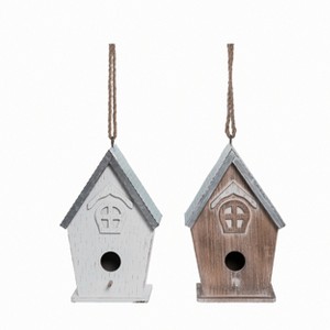 Transpac Classic Birdhouse Set of 2 Decorative Wood Bird Figurines Multicolored Spring Tabletop Decor - 1 of 1
