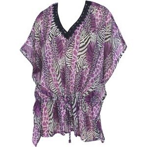 LA LEELA Women's Beachwear Swimsuit Coverups for Women Summer Swim Beach Dress Cover Ups for Women Hawaiian Bathing Suit M-L Purple,Animal Icon - 1 of 3