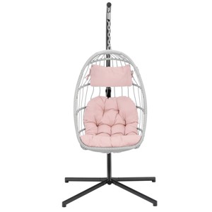 Nestfair Outdoor Wicker Rattan Swing Chair with Aluminum Frame and Cushion Pink - 1 of 4