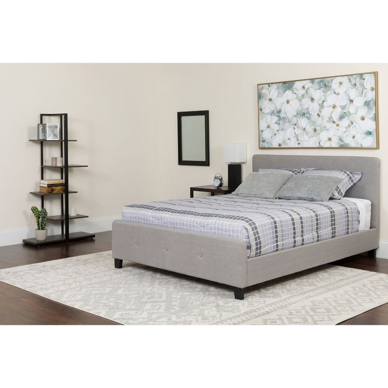 Emma and Oliver Twin Two Button Tufted Platform Bed/Mattress-Light Gray Fabric, 2 of 5