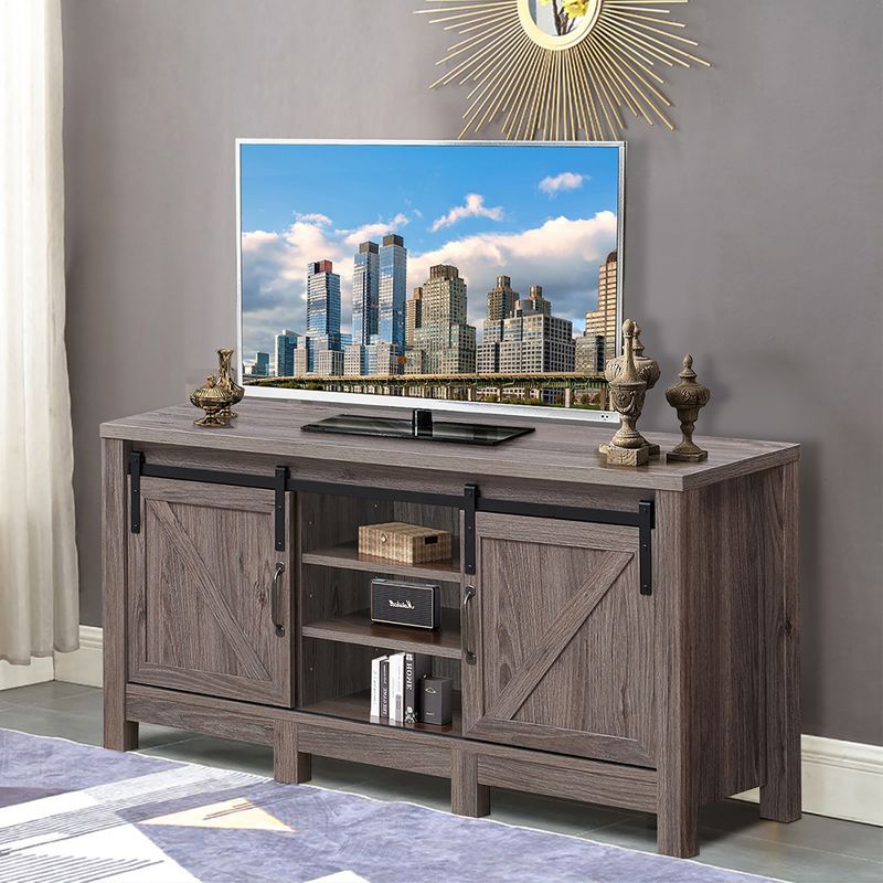 Costway TV Stand Sliding Barn Door Entertainment Center for TV's up to 55'' with Storage, 5 of 11