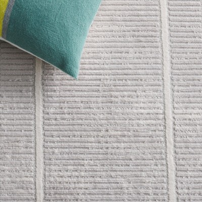 Beige and Grey Geometric Synthetic Square Area Rug