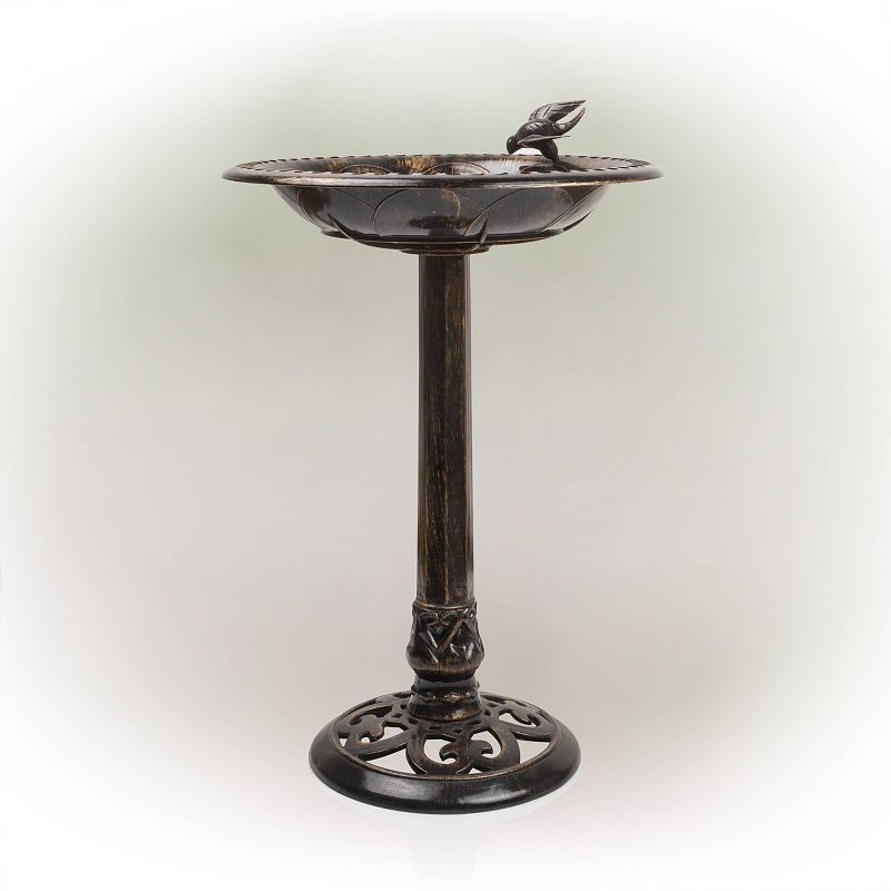 27&#34; Polyresin Antique Style Outdoor Birdbath Bowl with Bird Figurine Antique Bronze Finish - Alpine Corporation, 4 of 8