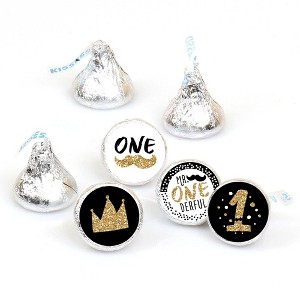 Big Dot of Happiness 1st Birthday Little Mr. Onederful - Boy First Birthday Round Candy Sticker Favors - Labels Fits Chocolate Candy (1 sheet of 108) - 1 of 4