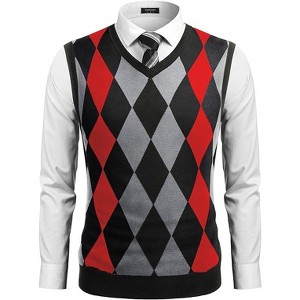 COOFANDY Men's Sleeveless V Neck Pullover Sweater Slim Fit Casual Argyle Sweater Vest - 1 of 4
