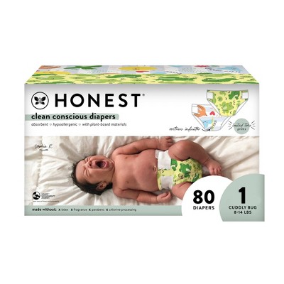 Image of The Honest Company Clean Conscious Disposable Diapers Spread Your Wings & Ur Ribbiting - Size 1 - 80ct