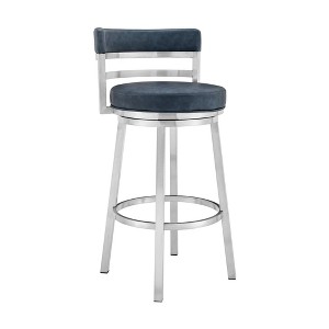 30" Madrid Counter Height Barstool: Brushed Stainless Steel, Swivel Seat, Armen Living - 1 of 4