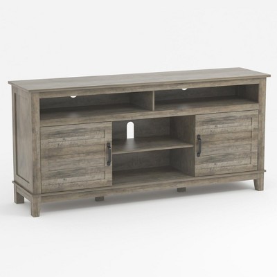63" Farmhouse TV Stand for 70 Inch, TV Semi-Open Double Door Cabinet with Adjustable Shelves – Entertainment Center with 8 Storage Compartments