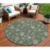 Olive Green And Artichoke Green Floral Washable Indoor Outdoor Area Rug - 2 of 4