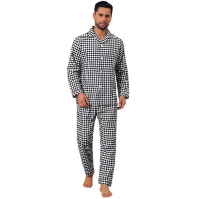INSPIRE CHIC Men's Two Pieces Long Sleeve  Button Down Checked Plaid Pajamas Set