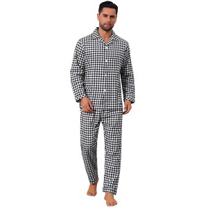 INSPIRE CHIC Men's Two Pieces Long Sleeve  Button Down Checked Plaid Pajamas Set - 1 of 4
