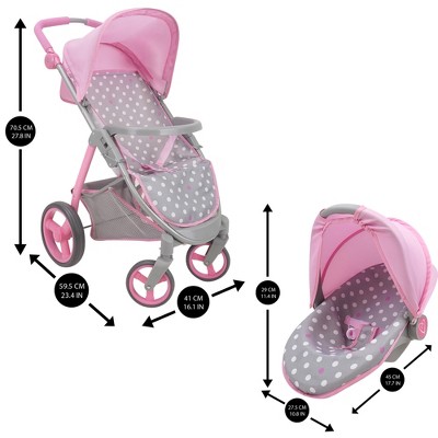 Cotton Candy Pink and Gray Polka Dot Doll Stroller Travel System